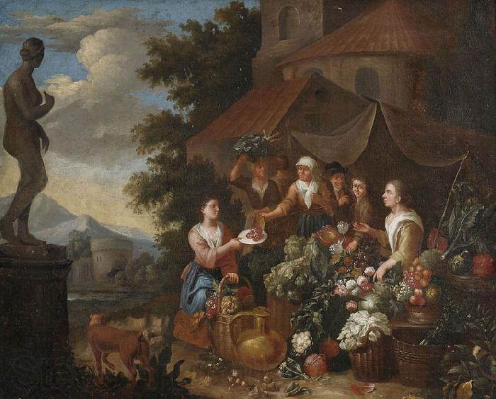 Circle of Pierre Gobert Verkauf von Gemuse und Blumen an einem italienischen Marktstand France oil painting art